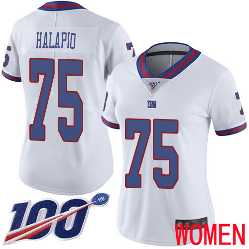 Women New York Giants #75 Jon Halapio Limited White Rush Vapor Untouchable 100th Season Football NFL Jersey->women nfl jersey->Women Jersey